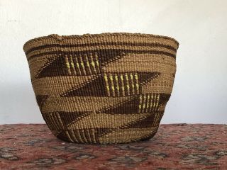 Rare Old Klamath Indian Basket With Yellow Quills 6