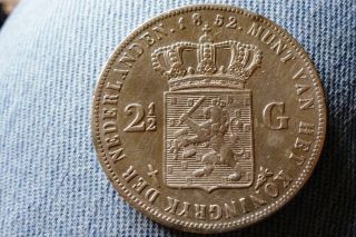 36) Netherlands - Silver 2½ Gulden 1852 Willem Iii " Rare "