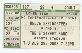 Rare Bruce Springsteen 8/29/03 Giants Stadium Concert Ticket Stub