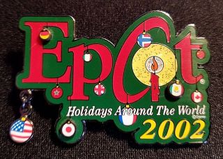 Rare 2002 Disney Wdw Epcot Holidays Around The World Logo Dangle Pin Le 3000