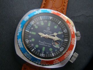 Vtge Rare Mortima Two Crowns Gmt 24 Hours Worldtime Diver Men Watch.  70s.