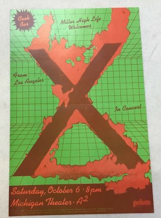 X The Band Concert Poster Oct.  6th 1984 Michigan Theater Punk Band Rare