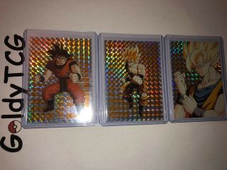 1999 Goku Saiyan Prism Promo Set Extremely Rare Funimation Amada G - 1 G - 2 - 3