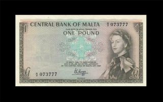 1967 Central Bank Of Malta 1 Pound Qeii Rare ( (ef,  /aunc))