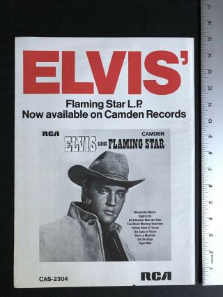 Elvis Presley Rare 1968 11x15” “flaming Star” Album Release Promo Ad