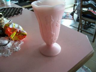 Iris And Herringbone Pink Milk Glass Vase - Rare