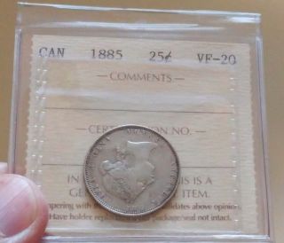 1885 Canada 25 Cents - Iccs Vf - 20 - Rare Key Date - In Old 2 Letter Iccs Flip