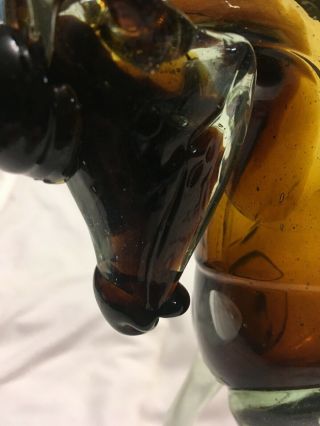 Rare Murano Style Hand Blown UNICORN Art Glass 10 1/2” Tall Clear Brown Tone 2