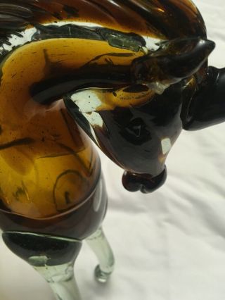 Rare Murano Style Hand Blown UNICORN Art Glass 10 1/2” Tall Clear Brown Tone 4