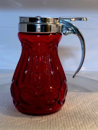 Red Moon And Star L E Smith Syrup Dispenser Rare Contemporary Glass