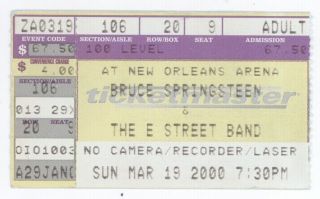Rare Bruce Springsteen 3/19/00 Orleans La Arena Concert Ticket Stub