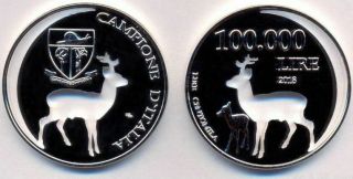 CAMPIONE D ' ITALIA - ITALY 100,  000 LIRE 2018 DEER - RARE 40mm CUTTED INSIDE COIN 3