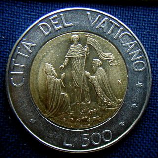 1990 Vatican (italy) Rare Coin 500 Lire Bimetallic Unc