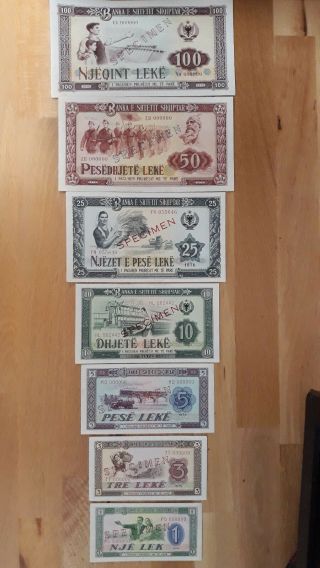 Albanian Banknote Lek Specimen Rare Set 1976 Unc