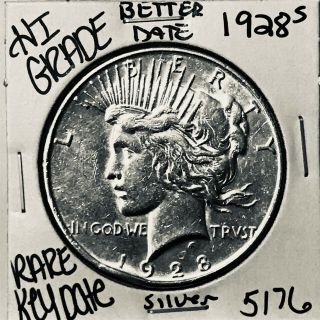 1928 S Peace Silver Dollar Hi Grade U.  S.  Rare Key Coin 5176