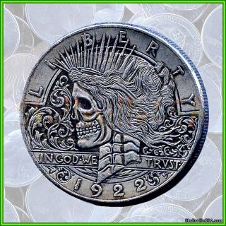 1922 Hobo Liberty Peace Dollar & Case - Rare Collectible Fantasy Skull Coin