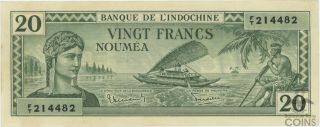 1944 France Indochina 20 Francs Papeete Tahiti Banknote P.  20 Ex Rare Ww2 Issue