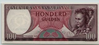 Rare Grade Surinam 100 Gulden 1963 Unc P - 123 Banknote