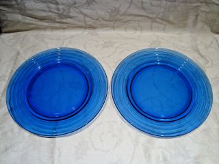Rare Set Of 2 Hazel Atlas Cobalt Blue Moderntone 10 - 1/2 " Sandwich Plates