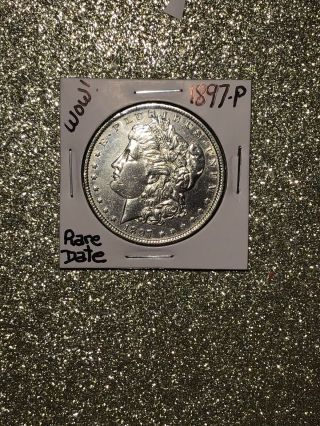 Rare 1897 - P Morgan Silver Dollar Philadelphia Minted Wow Au.  Mirrors