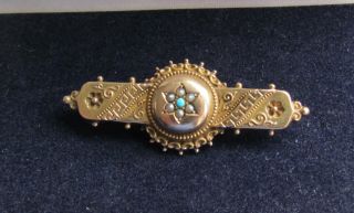 Rare 9ct Gold Victorian Mourning Brooch Set With Seed Pearls And Turquoise