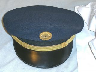 Vintage Rare Blue Panam Airline Visor Hat With Panam Hat Badge.  Size - 7 - 1/4