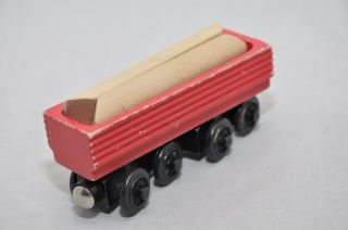 Red SAWMILL LOG CAR (1999) FIRST EDITION / Rare retired Thomas wooden train 3