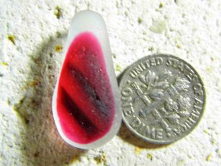 1 Multi Xl Pink Coral Red Stripes 0.  14ozjq Rare Seaham English Sea Glass