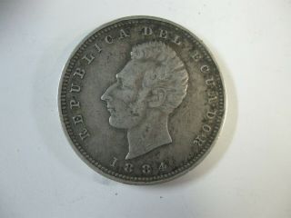 Rare Ecuador Un Sucre 1884,  Vg Silver Coin