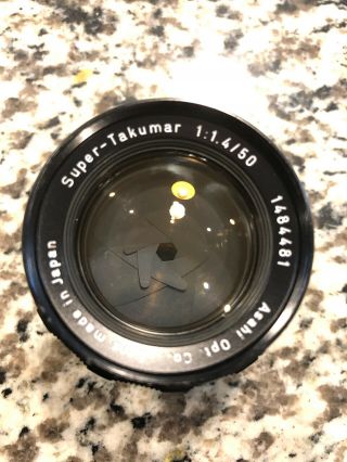 Asahi Pentax Takumar 50mm f/1.  4 Lens Rare 8 - Element version s/n 1484481 5