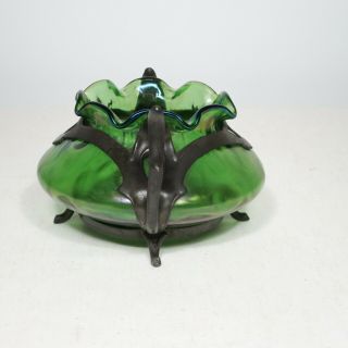 Rare Bohemian LOETZ Iridescent Glass Art Nouveau w/Pewter Vase or Compote c1900 3