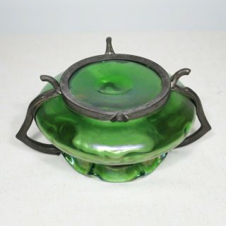 Rare Bohemian LOETZ Iridescent Glass Art Nouveau w/Pewter Vase or Compote c1900 4