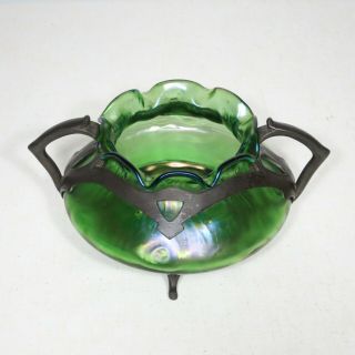 Rare Bohemian LOETZ Iridescent Glass Art Nouveau w/Pewter Vase or Compote c1900 5