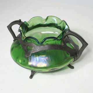 Rare Bohemian LOETZ Iridescent Glass Art Nouveau w/Pewter Vase or Compote c1900 6