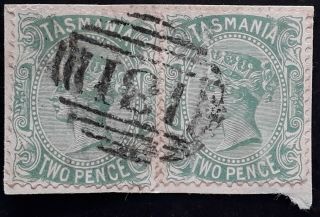 Rare Undated Tasmania Australia Pair 2d Green S/face Stamps Num Cds131 Cranbrook