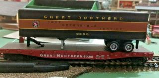 Ho Scale Great Northern Flat Car 60319 With Piggyback Trailer Rare Vintage