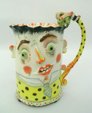 Irina Zaytceva - Unique Ceramic Face Mug - Whimsical & Very Rare Piece - Signed