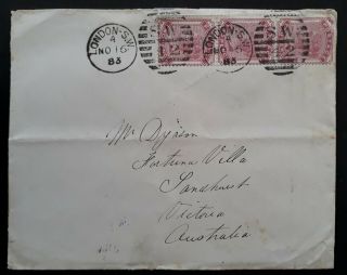 Very Rare 1883 Great Britain Cover Ties 3 X 2d Qv Stamps To Sandhurst Australia