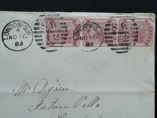 VERY RARE 1883 Great Britain Cover ties 3 x 2d QV stamps to Sandhurst Australia 2