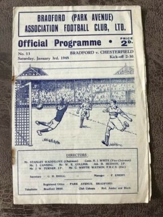Rare 1947/48 Bradford Park Avenue V Chesterfield Football Programme