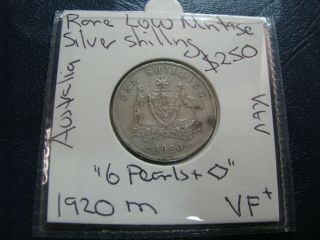 Australia 1920 Silver Shilling Coin King George V Rare Coin Vf Low Mintage A62