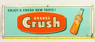 Vintage 31 " X 14 " Orange Crush Porcelain Enamel On Metal Sign 1950s - 60s Rare