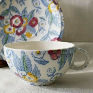 Rare Vintage Vernon Kilns Metlox Choice Tea Cup & Saucer Blue Floral Coffee Mug