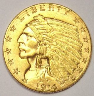 1914 - D Indian Gold Quarter Eagle $2.  50 Coin - - Rare Coin