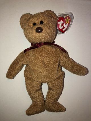 Ty Beanie Baby " Curly " Bear Retired,  Multi Tag Errors Very Rare Font/ink Error