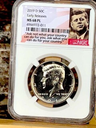2019 - D Prooflike Kennedy Half Ngc Ms 68 Pl Early Releases - Rare