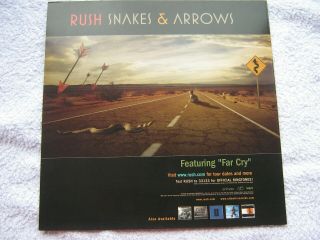 Rush Snakes & Arrows Full Size 12 X 12 Promo Card Double Sided Very Rare Not Lp