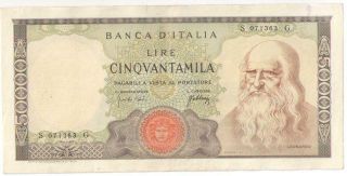 Italy 50000 Lire " Da Vinci " 1967 P - 99a First Date Rare