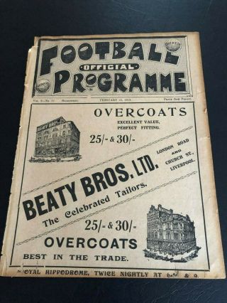 Liverpool V Newcastle United Programme February 22nd 1913.  Rare