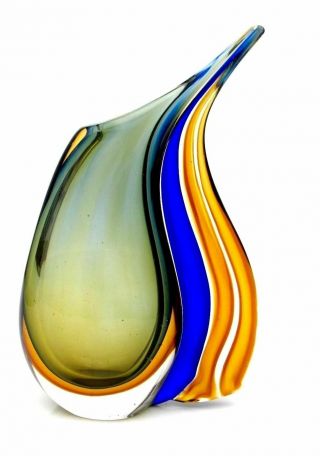 Very Large Murano Rare Triple Sommerso Art Glass Vase With 3 Colours & Label